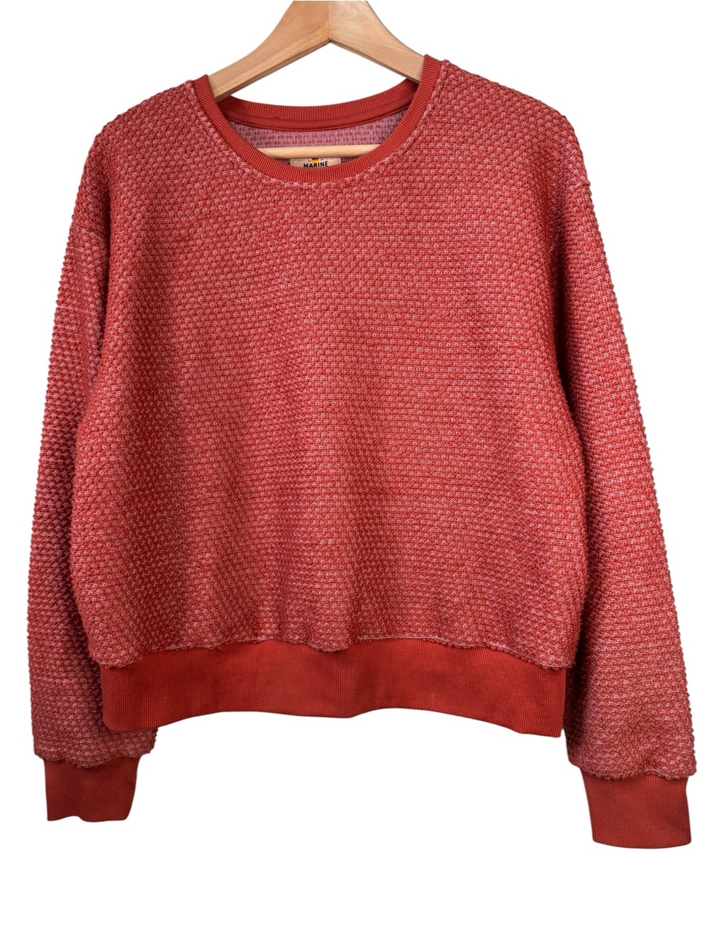 Marine Layer Birdseye Sweatshirt Womens XL Coral Red Textured Crew Neck Pullover